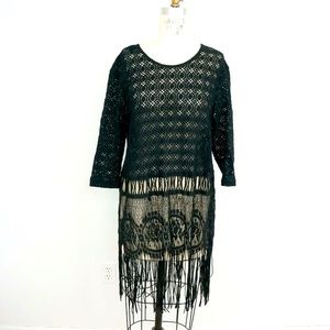 VTG Bathing Suit Coverup Sharade of California women’s black crochet sz  12